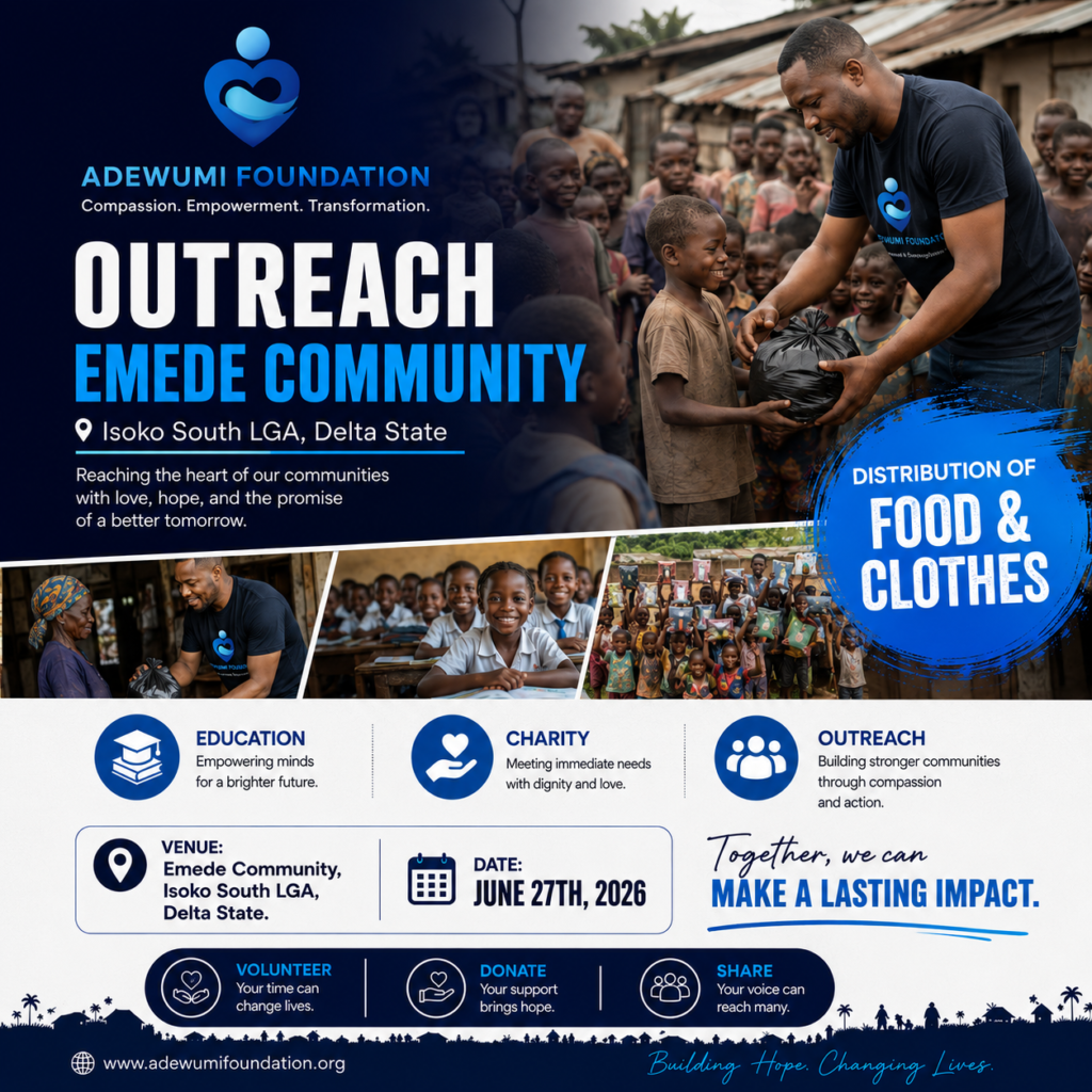 Adewumi Foundation Set to Bring Hope to Emede Community Through Food and Clothing Distribution Outreach