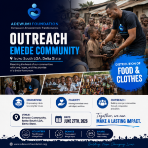 Read more about the article Adewumi Foundation Set to Bring Hope to Emede Community Through Food and Clothing Distribution Outreach